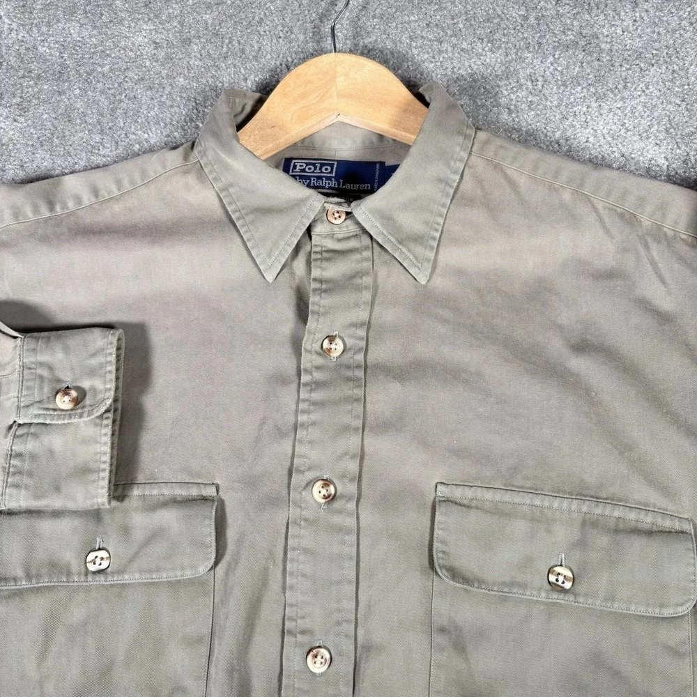 Vintage Polo Ralph Lauren Shirt Mens L Beige Khaki Pockets Utility Safari 90s